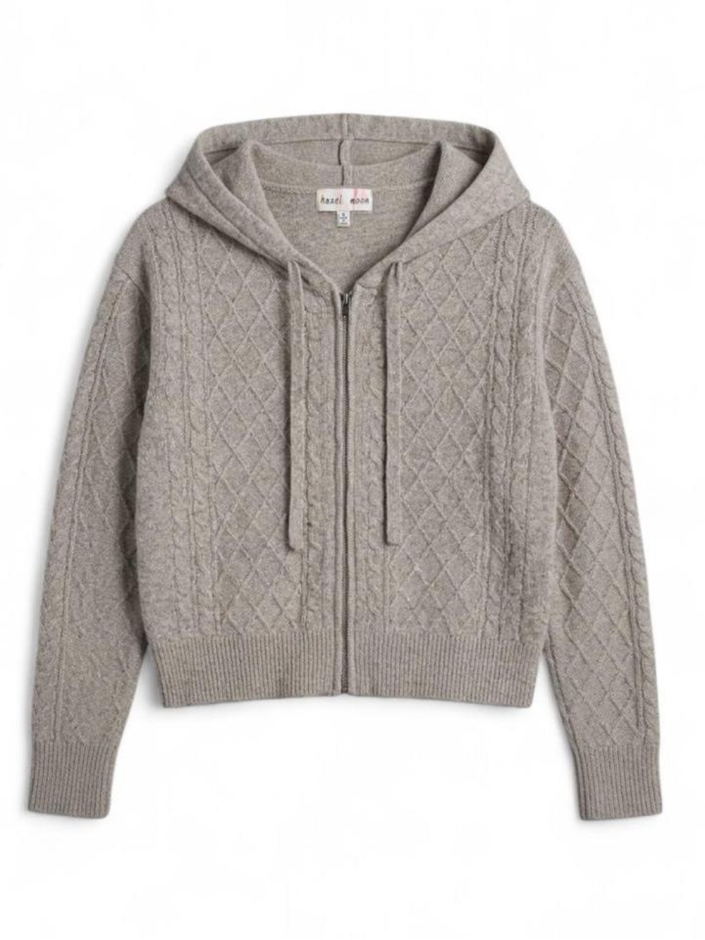 Hazel Moon gray cable knit zip up hoodie in size S